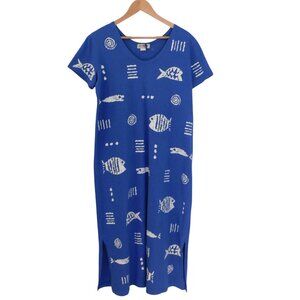 Vtg Womens M Mac Dress Sleeveless Blue White Rockfish Long Maxi Sz medium
